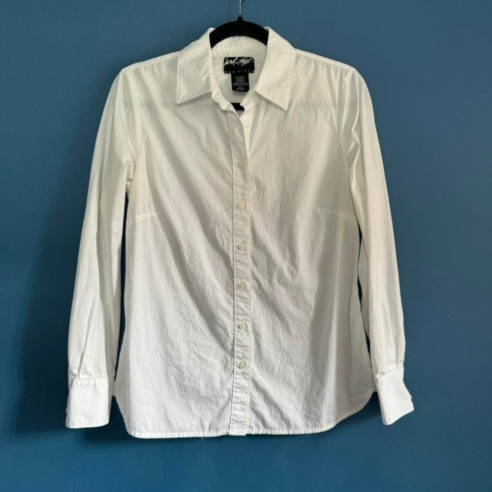 Y2K Lord & Taylor White Blouse Women's Size Large Collared Work Office Siren‎